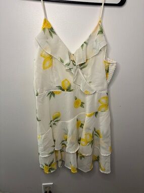 Yellow Lemon Print Mini Summer Dress Size L Japan